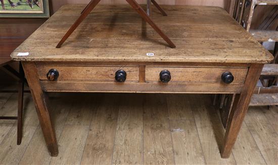 A pine two drawer farmhouse table, W.122cm